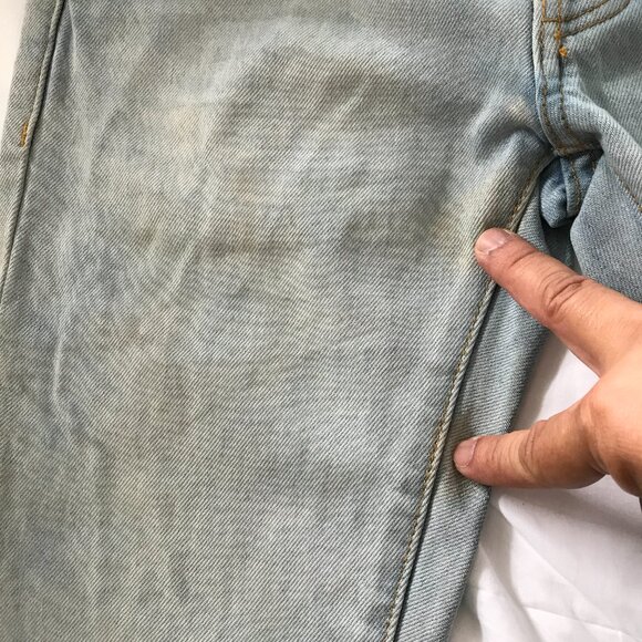 MNML Jeans Men 28x29 Blue Low Rise Raw Hem Distressed Ankle Zip Button Fly Biker - Picture 12 of 15